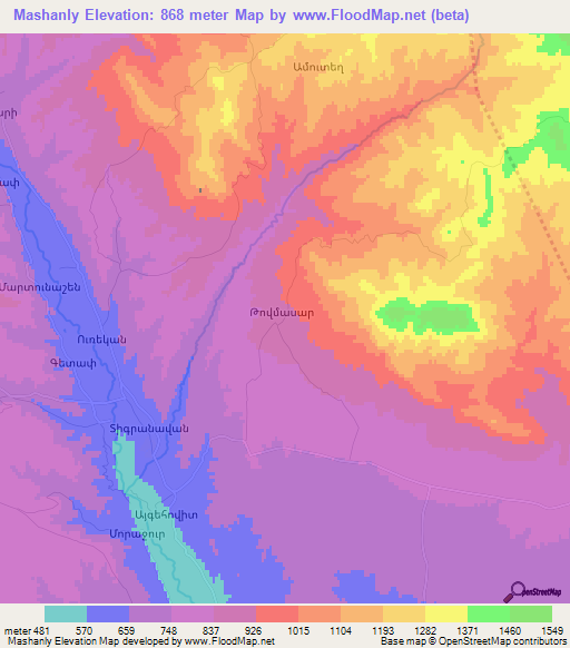 Mashanly,Azerbaijan Elevation Map