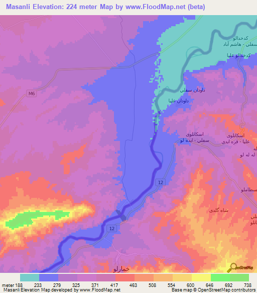 Masanli,Azerbaijan Elevation Map