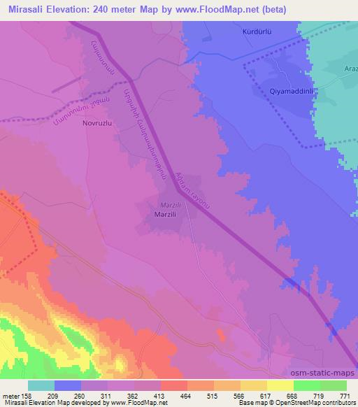 Mirasali,Azerbaijan Elevation Map