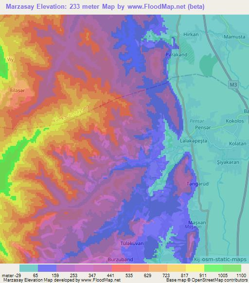 Marzasay,Azerbaijan Elevation Map