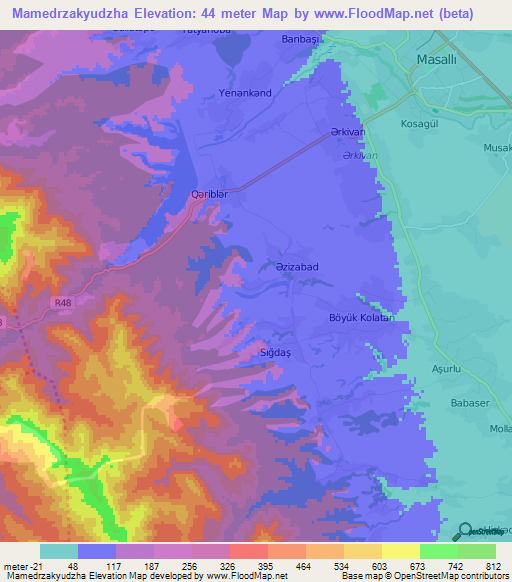 Mamedrzakyudzha,Azerbaijan Elevation Map