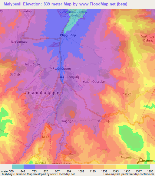 Malybeyli,Azerbaijan Elevation Map