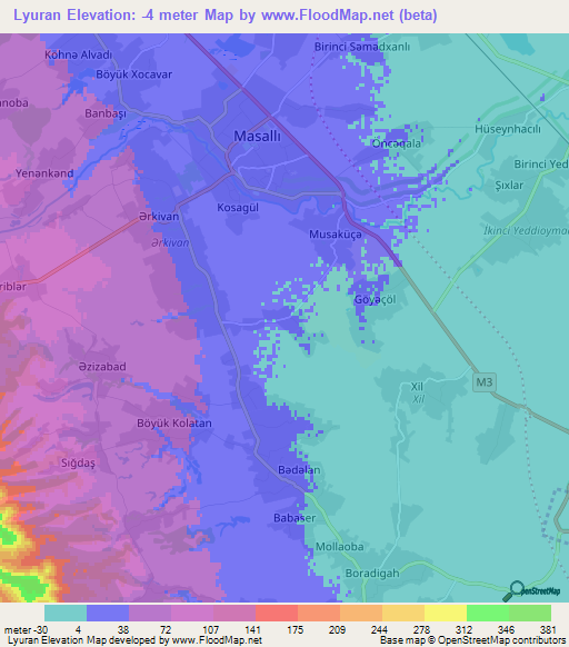 Lyuran,Azerbaijan Elevation Map