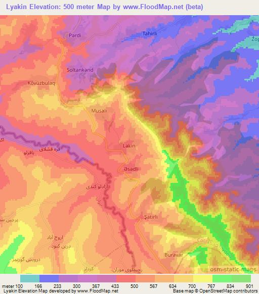 Lyakin,Azerbaijan Elevation Map