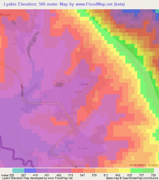 Lyakin,Azerbaijan Elevation Map