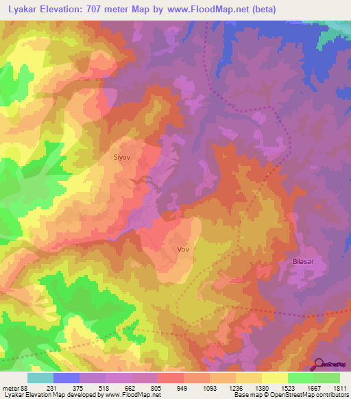 Lyakar,Azerbaijan Elevation Map