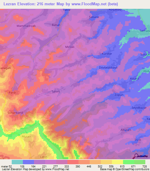 Lezran,Azerbaijan Elevation Map