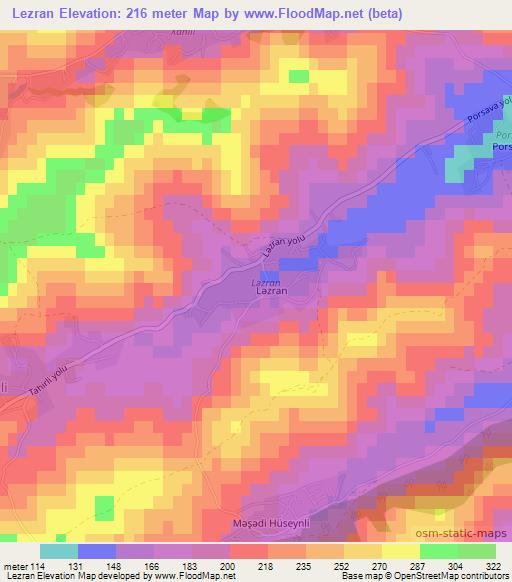 Lezran,Azerbaijan Elevation Map
