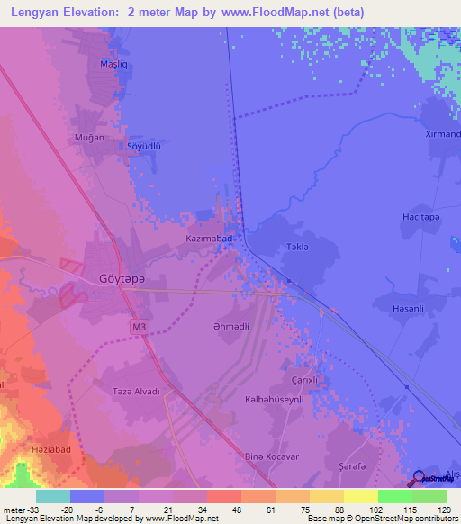 Lengyan,Azerbaijan Elevation Map