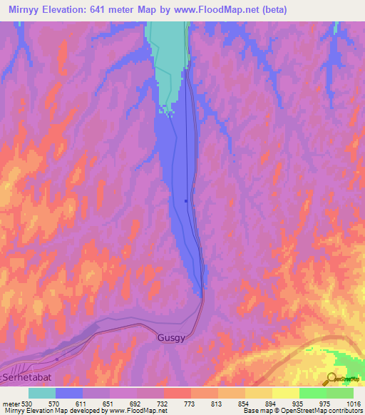 Mirnyy,Turkmenistan Elevation Map