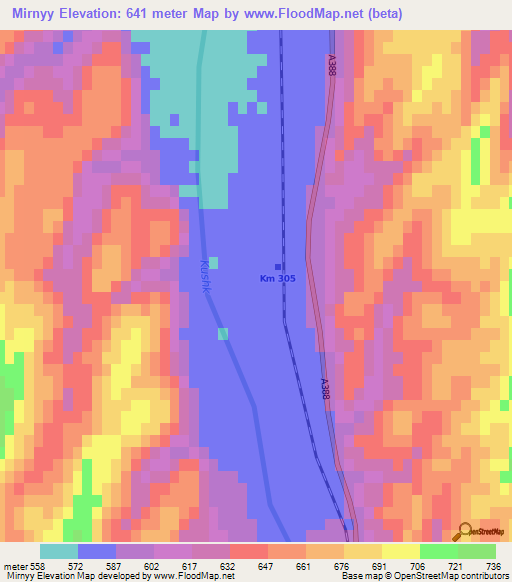 Mirnyy,Turkmenistan Elevation Map