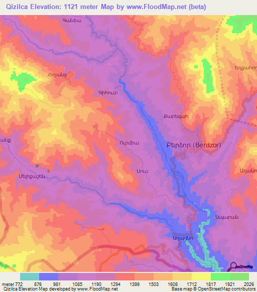 Qizilca,Azerbaijan Elevation Map