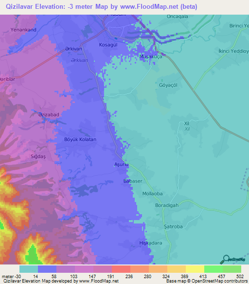 Qizilavar,Azerbaijan Elevation Map