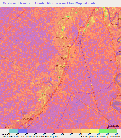 Qizilagac,Azerbaijan Elevation Map