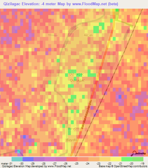 Qizilagac,Azerbaijan Elevation Map