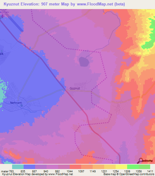 Kyuznut,Azerbaijan Elevation Map