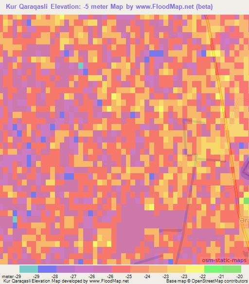 Kur Qaraqasli,Azerbaijan Elevation Map