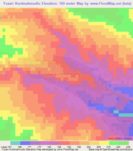 Yuxari Kurdmahmudlu,Azerbaijan Elevation Map