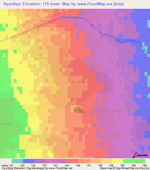 Kyurdlyar,Azerbaijan Elevation Map