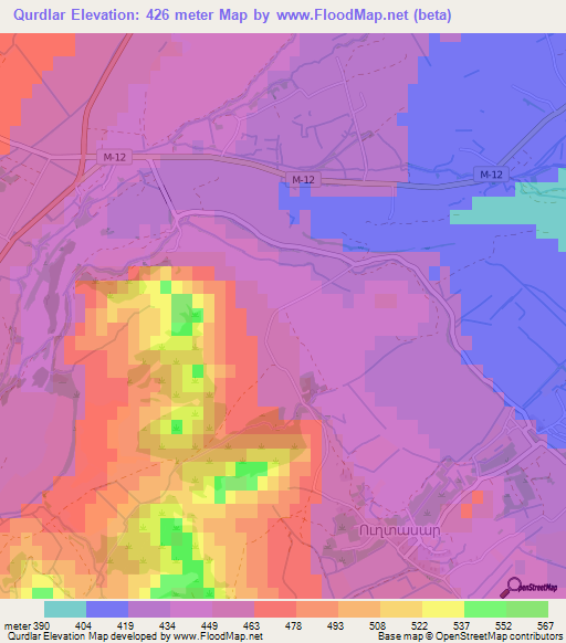 Qurdlar,Azerbaijan Elevation Map