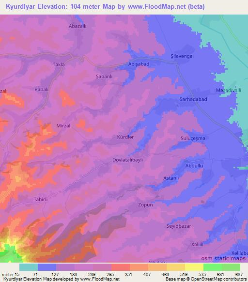 Kyurdlyar,Azerbaijan Elevation Map