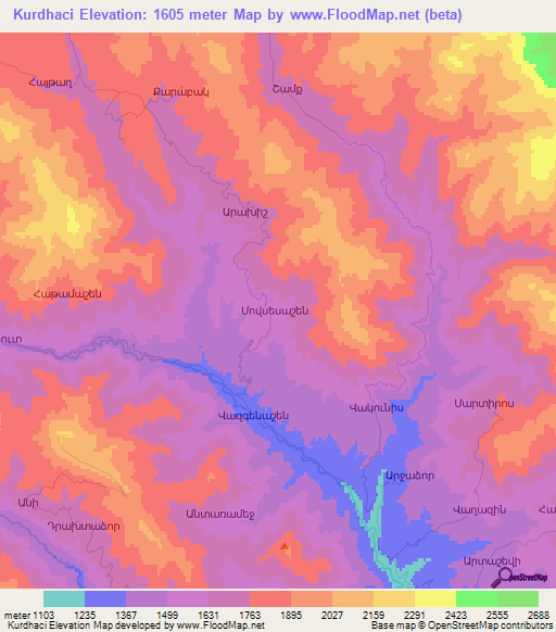Kurdhaci,Azerbaijan Elevation Map