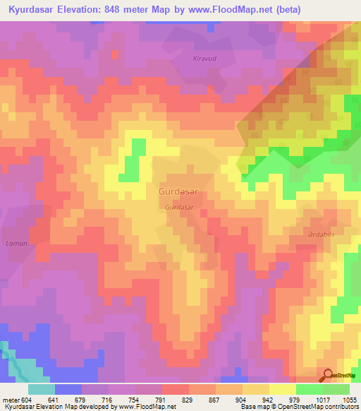 Kyurdasar,Azerbaijan Elevation Map