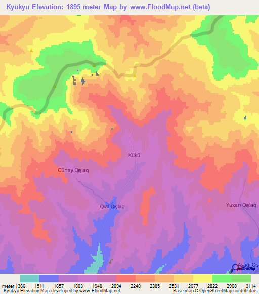 Kyukyu,Azerbaijan Elevation Map