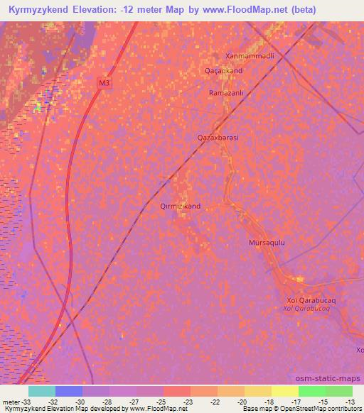 Kyrmyzykend,Azerbaijan Elevation Map