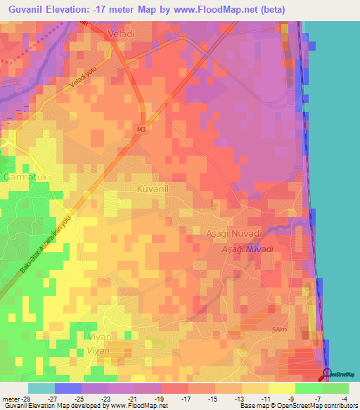 Guvanil,Azerbaijan Elevation Map