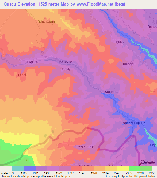 Quscu,Azerbaijan Elevation Map