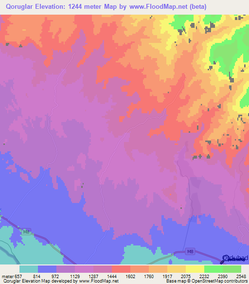 Qoruglar,Azerbaijan Elevation Map