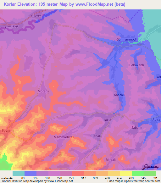 Korlar,Azerbaijan Elevation Map