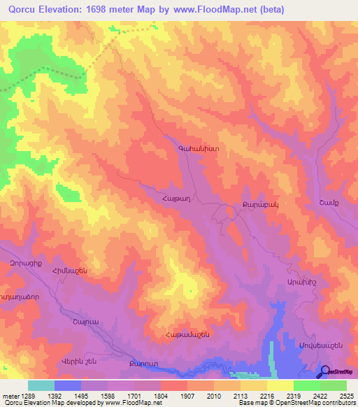 Qorcu,Azerbaijan Elevation Map