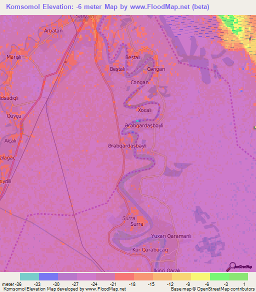 Komsomol,Azerbaijan Elevation Map