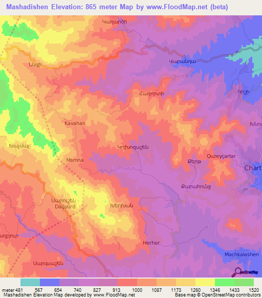 Mashadishen,Azerbaijan Elevation Map