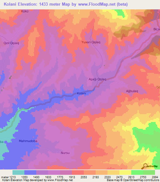 Kolani,Azerbaijan Elevation Map