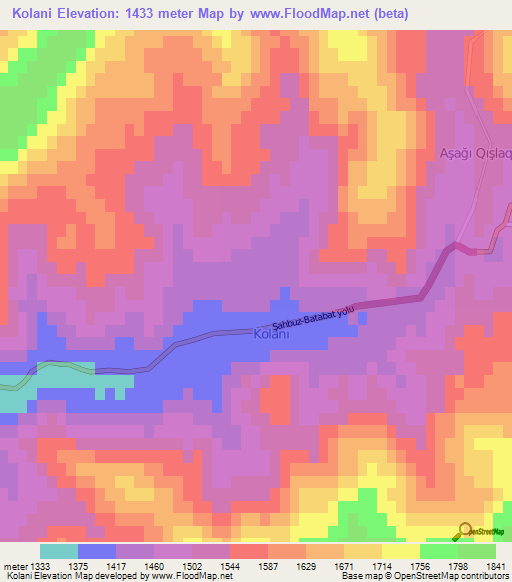 Kolani,Azerbaijan Elevation Map