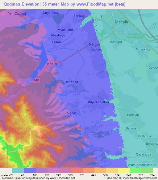 Qodman,Azerbaijan Elevation Map