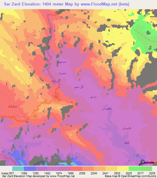 Sar Zard,Iran Elevation Map