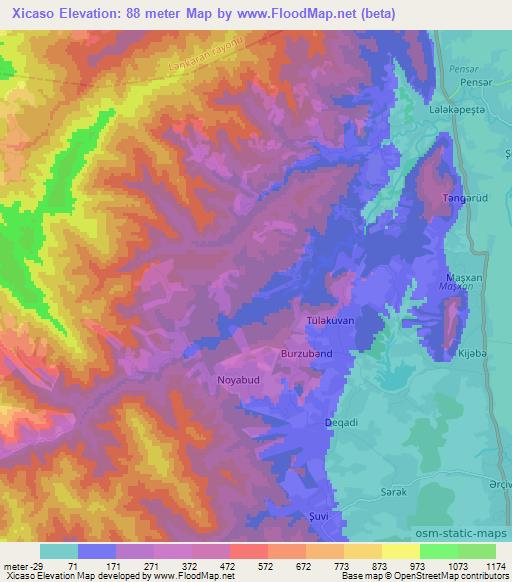 Xicaso,Azerbaijan Elevation Map