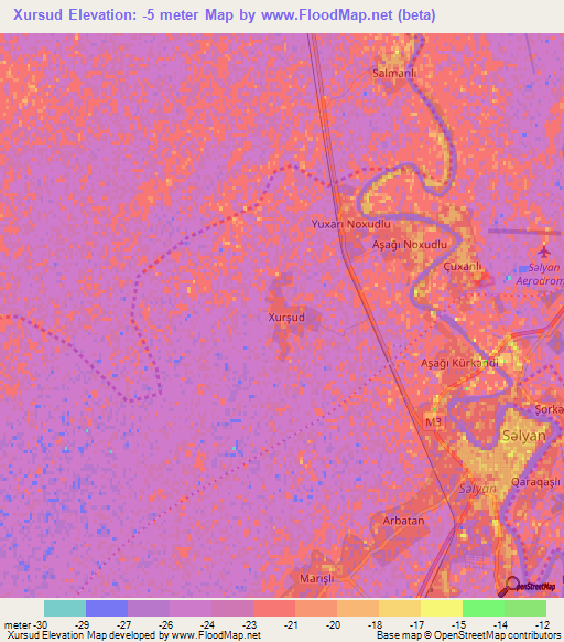 Xursud,Azerbaijan Elevation Map