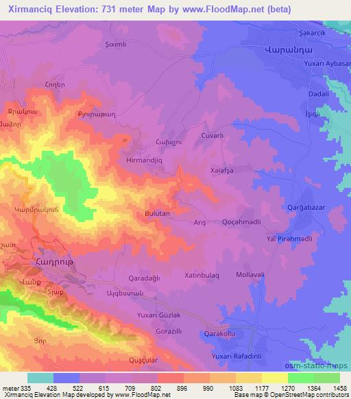 Xirmanciq,Azerbaijan Elevation Map