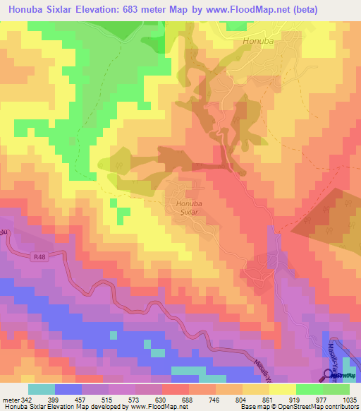 Honuba Sixlar,Azerbaijan Elevation Map