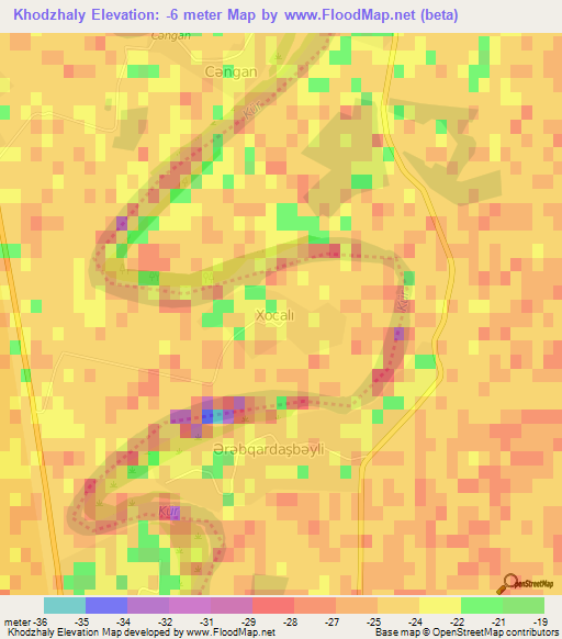 Khodzhaly,Azerbaijan Elevation Map
