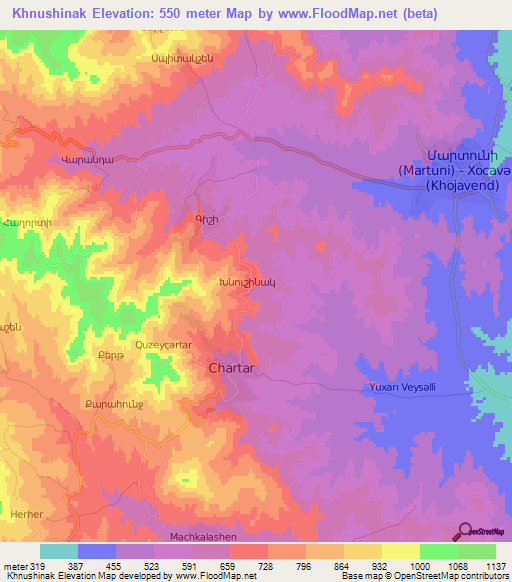 Khnushinak,Azerbaijan Elevation Map