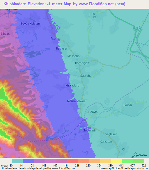 Khishkadere,Azerbaijan Elevation Map