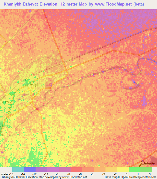 Khanlykh-Dzhevat,Azerbaijan Elevation Map
