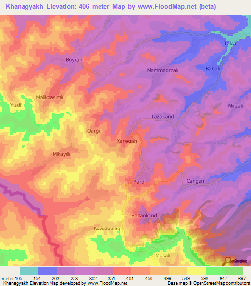 Khanagyakh,Azerbaijan Elevation Map