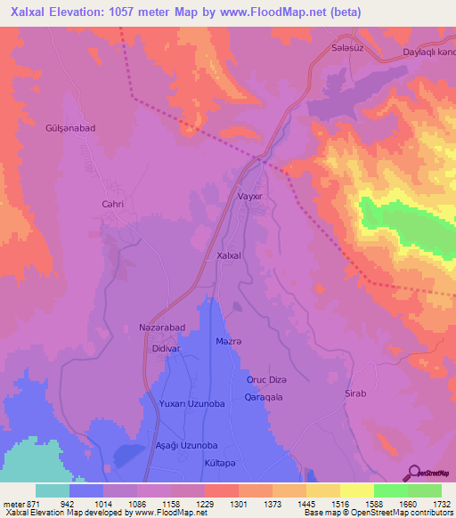 Xalxal,Azerbaijan Elevation Map